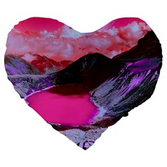 Late Night Feelings Aesthetic Clouds Color Manipulation Landscape Mountain Nature Surrealism Psicode Large 19  Premium Heart Shape Cushions by Cemarart