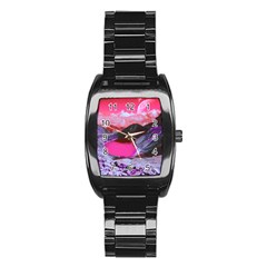 Late Night Feelings Aesthetic Clouds Color Manipulation Landscape Mountain Nature Surrealism Psicode Stainless Steel Barrel Watch by Cemarart