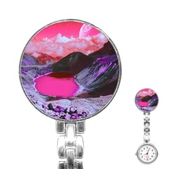 Late Night Feelings Aesthetic Clouds Color Manipulation Landscape Mountain Nature Surrealism Psicode Stainless Steel Nurses Watch by Cemarart