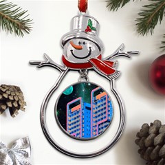 Fantasy City Architecture Building Cityscape Metal Snowman Ornament by Cemarart