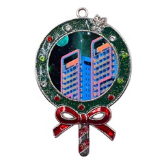 Fantasy City Architecture Building Cityscape Metal X mas Lollipop With Crystal Ornament