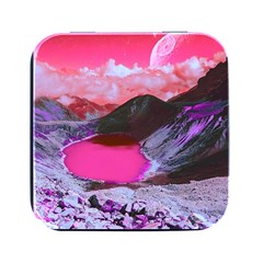 Late Night Feelings Aesthetic Clouds Color Manipulation Landscape Mountain Nature Surrealism Psicode Square Metal Box (black) by Cemarart