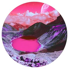 Late Night Feelings Aesthetic Clouds Color Manipulation Landscape Mountain Nature Surrealism Psicode Round Trivet by Cemarart