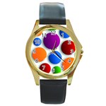 Abstract Dots Colorful Round Gold Metal Watch Front