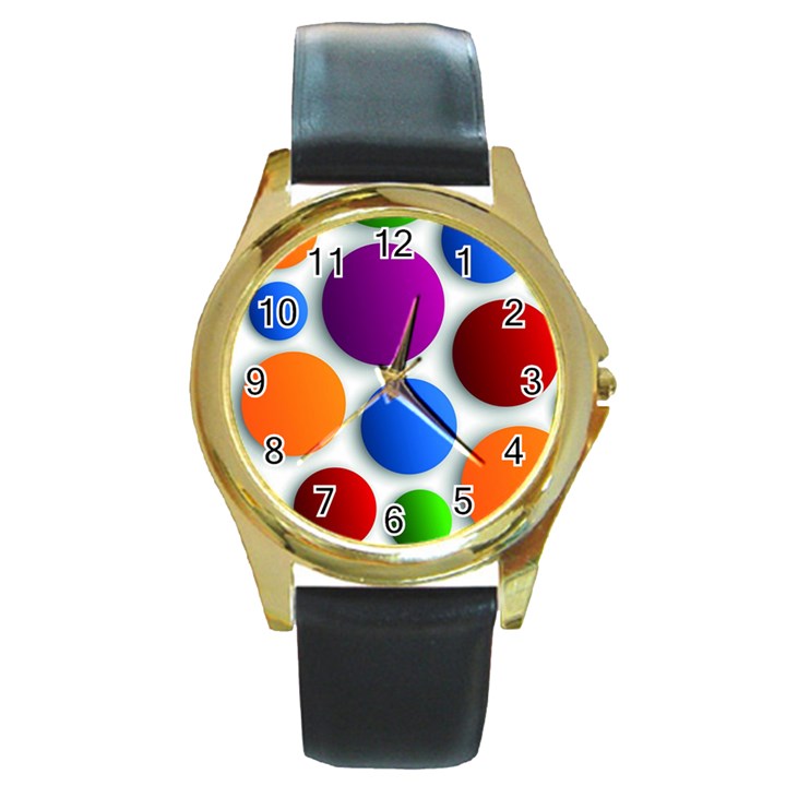 Abstract Dots Colorful Round Gold Metal Watch