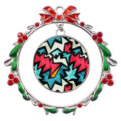 Abstract, Colorful, Colors Metal X mas Wreath Ribbon Ornament