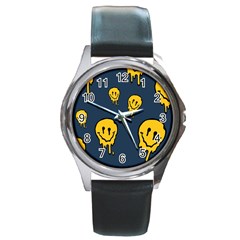 Aesthetic, Blue, Mr, Patterns, Yellow, Tumblr, Hello, Dark Round Metal Watch by nateshop