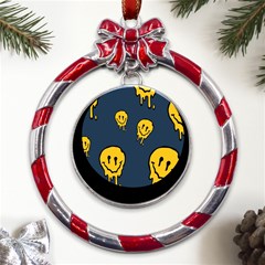 Aesthetic, Blue, Mr, Patterns, Yellow, Tumblr, Hello, Dark Metal Red Ribbon Round Ornament by nateshop