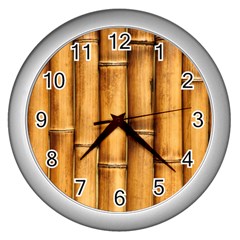 Brown Bamboo Texture  Wall Clock (silver)