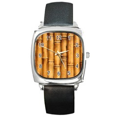 Brown Bamboo Texture  Square Metal Watch by nateshop