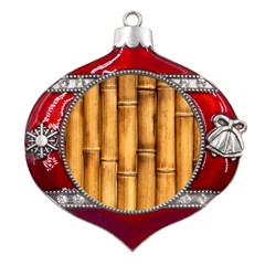 Brown Bamboo Texture  Metal Snowflake And Bell Red Ornament by nateshop