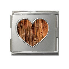 Brown Wooden Texture Mega Link Heart Italian Charm (18mm) by nateshop