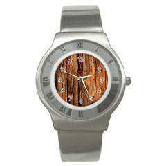 Brown Wooden Texture Stainless Steel Watch by nateshop