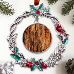 Brown Wooden Texture Metal X mas Wreath Holly Leaf Ornament by nateshop