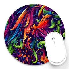 Colorful Floral Patterns, Abstract Floral Background Round Mousepad by nateshop