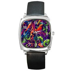 Colorful Floral Patterns, Abstract Floral Background Square Metal Watch by nateshop