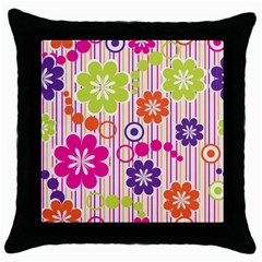 Colorful Flowers Pattern Floral Patterns Throw Pillow Case (black) by nateshop