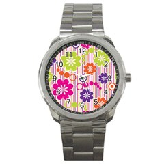 Colorful Flowers Pattern Floral Patterns Sport Metal Watch by nateshop