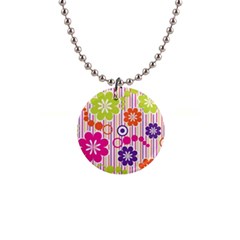 Colorful Flowers Pattern Floral Patterns 1  Button Necklace by nateshop