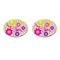 Colorful Flowers Pattern Floral Patterns Cufflinks (oval) by nateshop