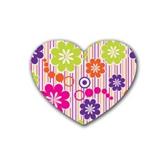 Colorful Flowers Pattern Floral Patterns Rubber Coaster (heart) by nateshop