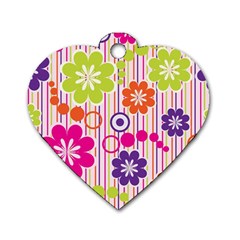 Colorful Flowers Pattern Floral Patterns Dog Tag Heart (one Side) by nateshop