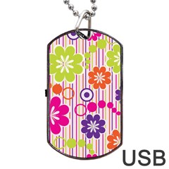 Colorful Flowers Pattern Floral Patterns Dog Tag Usb Flash (two Sides) by nateshop