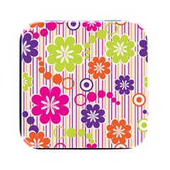 Colorful Flowers Pattern Floral Patterns Square Metal Box (black) by nateshop