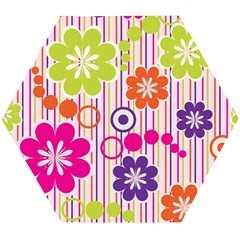 Colorful Flowers Pattern Floral Patterns Wooden Puzzle Hexagon by nateshop