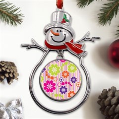 Colorful Flowers Pattern Floral Patterns Metal Snowman Ornament by nateshop