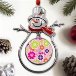 Colorful Flowers Pattern Floral Patterns Metal Snowman Ornament Front