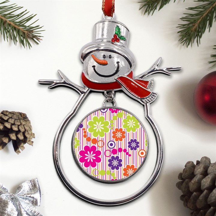 Colorful Flowers Pattern Floral Patterns Metal Snowman Ornament