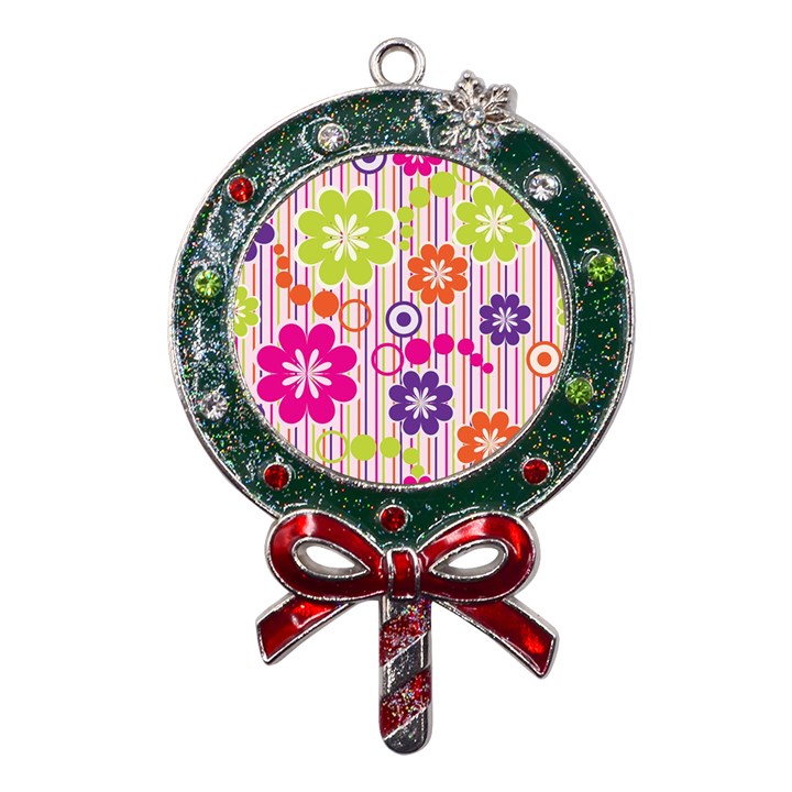 Colorful Flowers Pattern Floral Patterns Metal X Mas Lollipop with Crystal Ornament