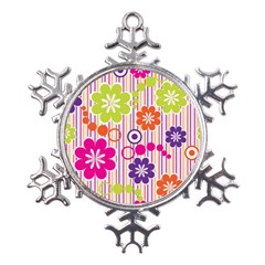 Colorful Flowers Pattern Floral Patterns Metal Large Snowflake Ornament by nateshop