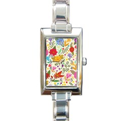 Colorful Flowers Pattern, Abstract Patterns, Floral Patterns Rectangle Italian Charm Watch