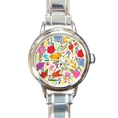 Colorful Flowers Pattern, Abstract Patterns, Floral Patterns Round Italian Charm Watch by nateshop