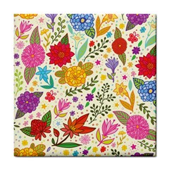 Colorful Flowers Pattern, Abstract Patterns, Floral Patterns Tile Coaster by nateshop