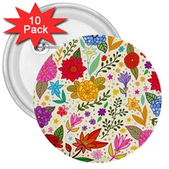 Colorful Flowers Pattern, Abstract Patterns, Floral Patterns 3  Buttons (10 pack) 