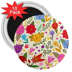 Colorful Flowers Pattern, Abstract Patterns, Floral Patterns 3  Magnets (10 pack) 