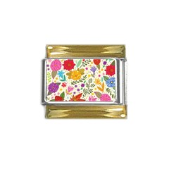 Colorful Flowers Pattern, Abstract Patterns, Floral Patterns Gold Trim Italian Charm (9mm)