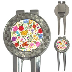 Colorful Flowers Pattern, Abstract Patterns, Floral Patterns 3-in-1 Golf Divots