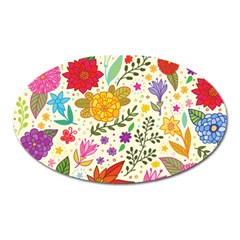 Colorful Flowers Pattern, Abstract Patterns, Floral Patterns Oval Magnet