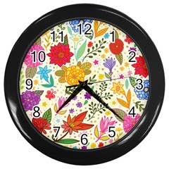 Colorful Flowers Pattern, Abstract Patterns, Floral Patterns Wall Clock (black) by nateshop