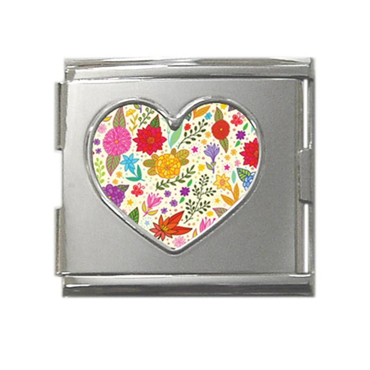 Colorful Flowers Pattern, Abstract Patterns, Floral Patterns Mega Link Heart Italian Charm (18mm)