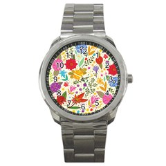 Colorful Flowers Pattern, Abstract Patterns, Floral Patterns Sport Metal Watch