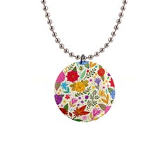 Colorful Flowers Pattern, Abstract Patterns, Floral Patterns 1  Button Necklace by nateshop