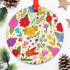 Colorful Flowers Pattern, Abstract Patterns, Floral Patterns Round Ornament (Two Sides)