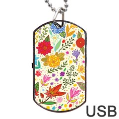 Colorful Flowers Pattern, Abstract Patterns, Floral Patterns Dog Tag USB Flash (One Side)