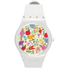 Colorful Flowers Pattern, Abstract Patterns, Floral Patterns Round Plastic Sport Watch (M)