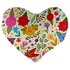 Colorful Flowers Pattern, Abstract Patterns, Floral Patterns Large 19  Premium Flano Heart Shape Cushions